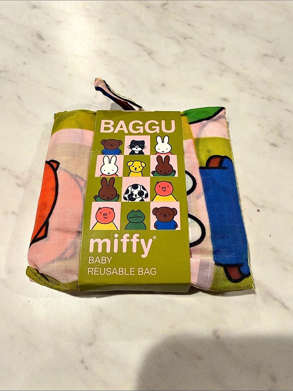 Baggu Miffy and Friends Reusable Baby Bag Tote in Green & Pink